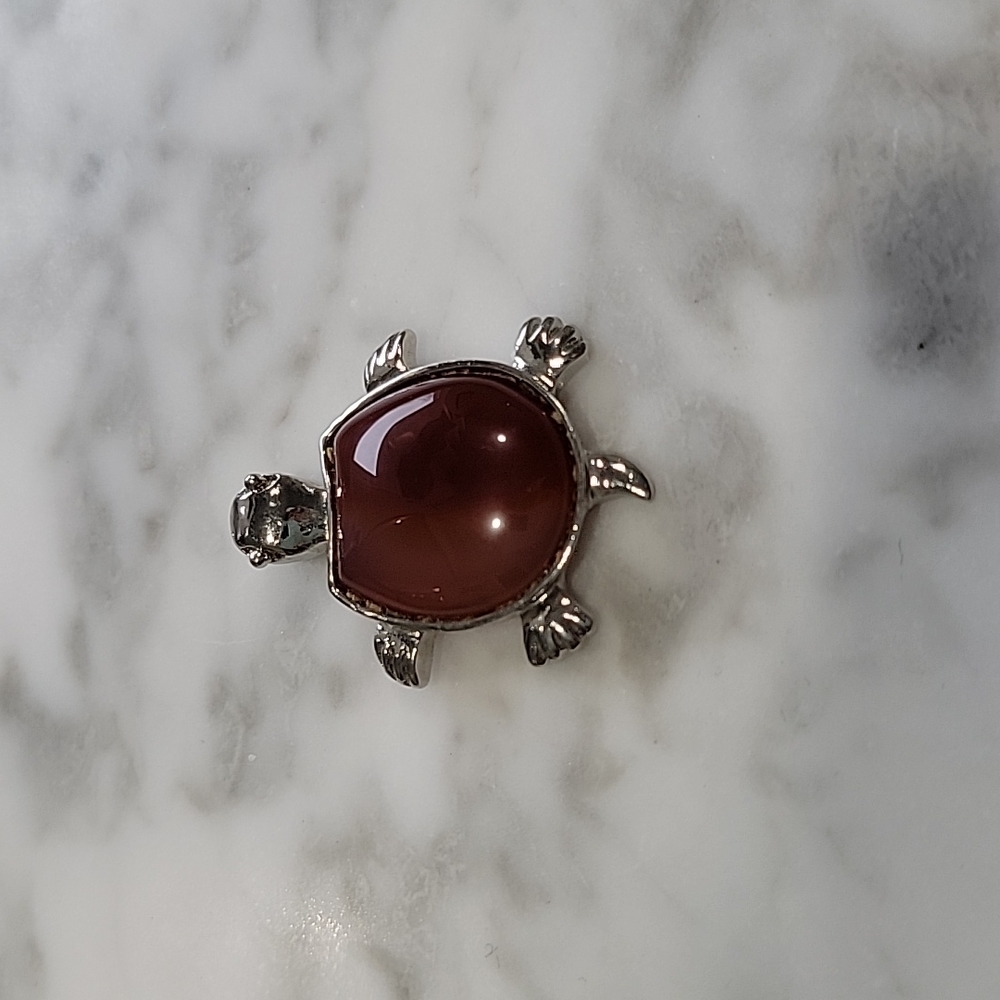 Amber Stone Look Enamel Turtle Pendant